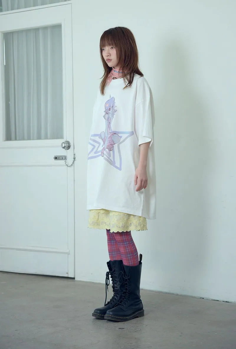 【niceghostclub】star girl big big tee [ white ]