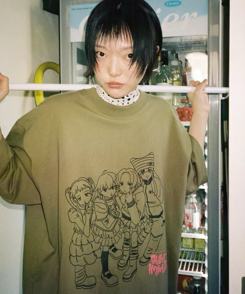 【niceghostclub】ghost angels photo big big tee [ khaki ]