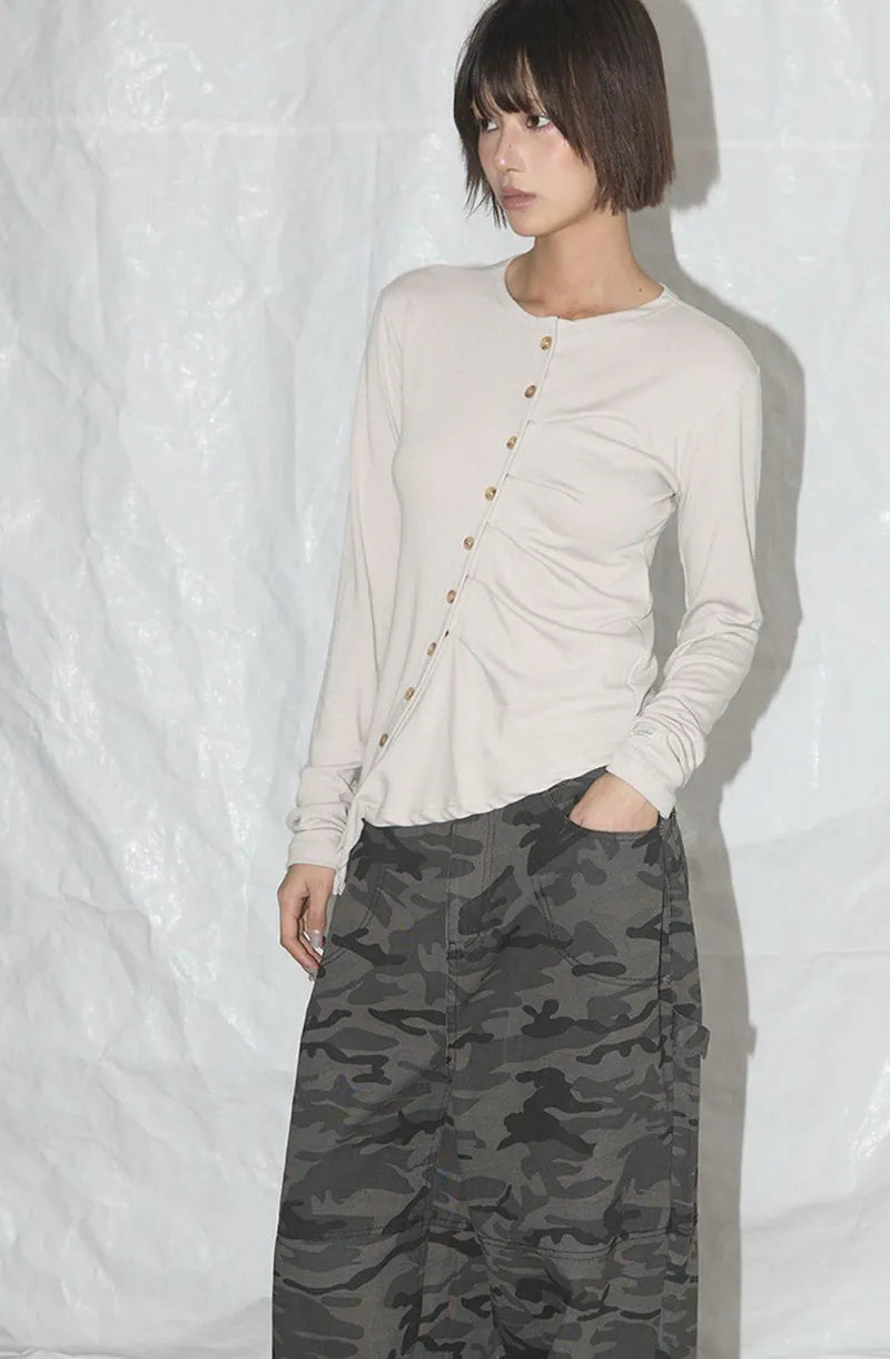 【Fancy Club】UNBALANCE SHIRRING CARDIGAN