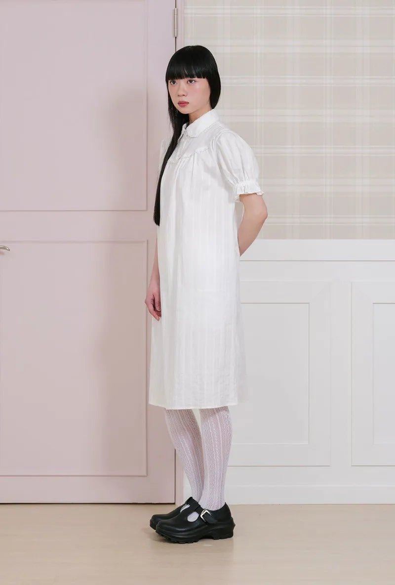 【niceghostclub】FFATS shirring puff dress [ white ]