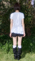 【Fancy Club】FRILL LAYERED DOT TEE [White / Black]