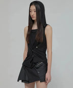 【Flare up】Asymmetric Snap Hoodie [Black / White / Gray]