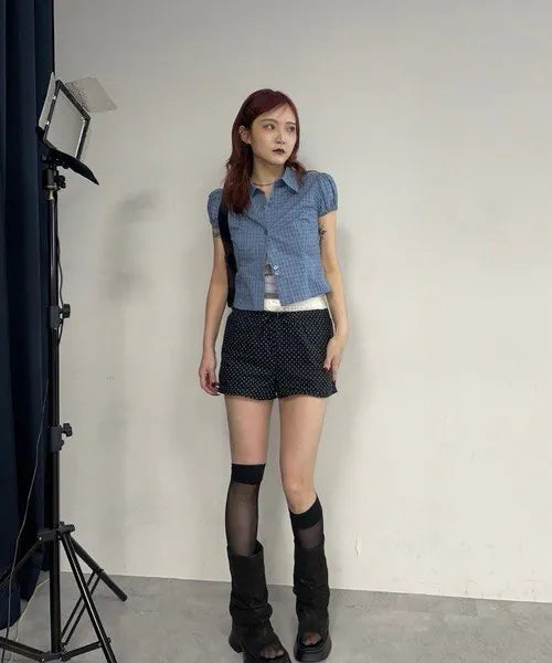 【JEANASIS x 25quee】格子澎澎短袖襯衫 - 3 colors
