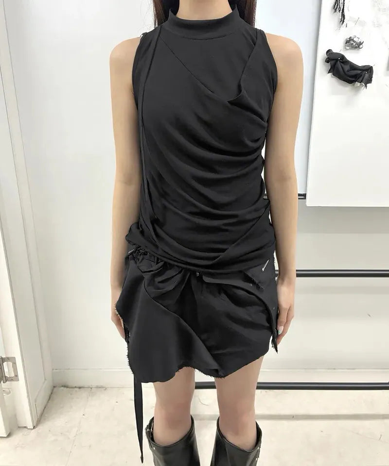 【Flare up】Draped Sleeveless Top [Black / White / Gray]