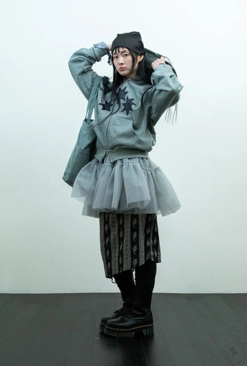 【niceghostclub】RELIGIOUS SYMBOLS HOODIE ZIP UP [ GREY ]