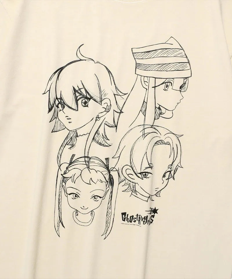 【niceghostclub】 ghost angels head sketch pigment big big tee [ WHITE ]