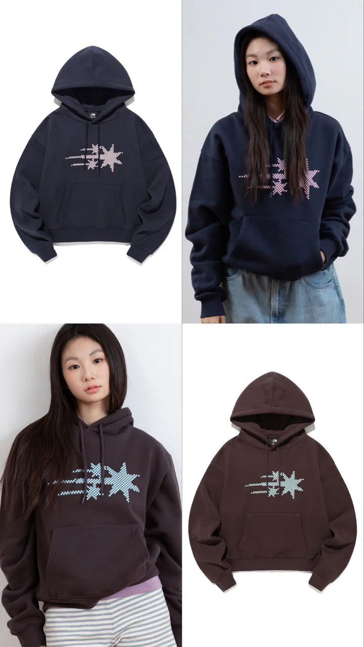 【niceghostclub】 MOSAIC 3STAR CROP HOODIE [BROWN / NAVY]