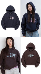 【niceghostclub】 MOSAIC 3STAR CROP HOODIE [BROWN / NAVY]