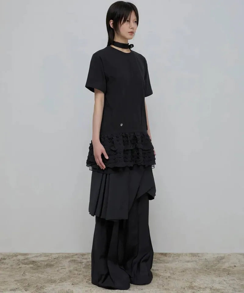 【Flare up】Layered Frill T-Shirt [White / Black]