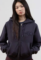 【niceghostclub】3STAR CROP HOODIE ZIP UP [CHARCOAL / PURPLE]