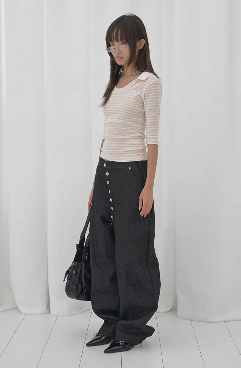 【Fancy Club】SOFT FANCY COLLAR TOP [Pink / Black]