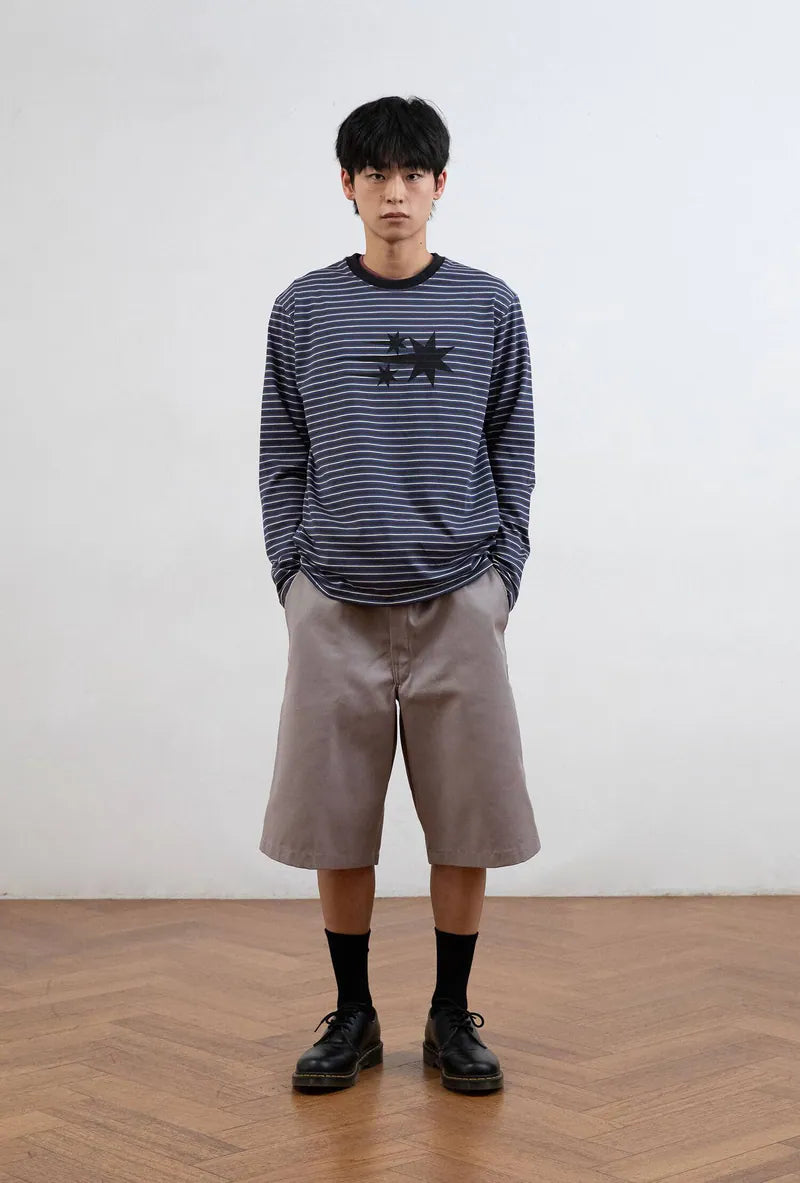 【niceghostclub】 STRIPE 3STAR TEE [ charcoal / green ]