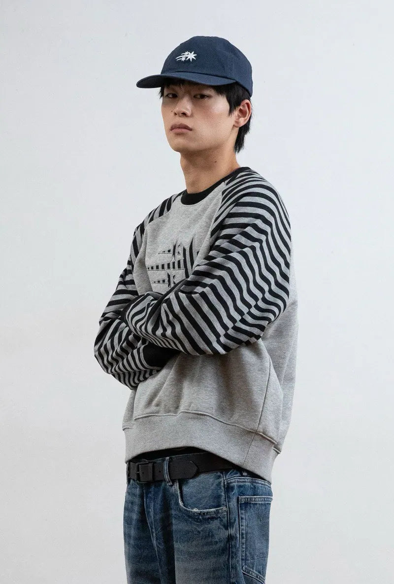 【niceghostclub】STRIPE 3STAR RAGLAN SWEATSHIRTS [WHITE / GREY]