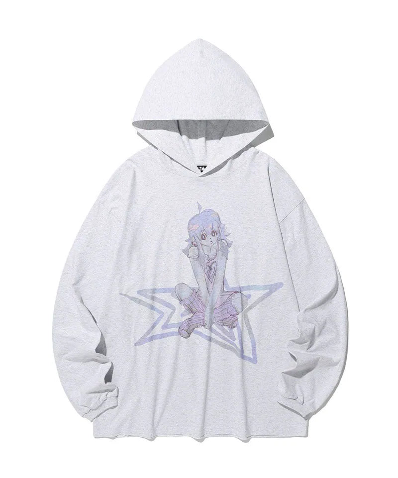 【niceghostclub】STAR GIRL BIGBIG HOODIE [ LIGHT GREY ]