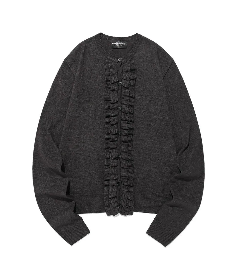 【niceghostclub】frill knit cardigan [Red / Charcoal]