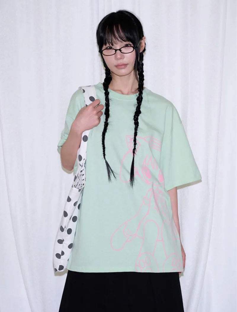 【itzavibe】CAT GIRL T SHIRT [ WHITE / BLACK / MINT ]