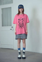 【niceghostclub】devil bear doll pigment dyed tee [ charcoal / pink ]