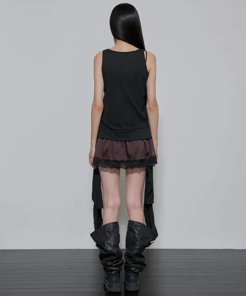 【Flare up】2-Layered Lace Dress [Black / Brown]