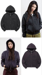 【niceghostclub】3STAR CROP HOODIE ZIP UP [CHARCOAL / PURPLE]