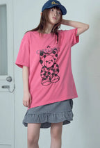 【niceghostclub】devil bear doll pigment dyed tee [ charcoal / pink ]