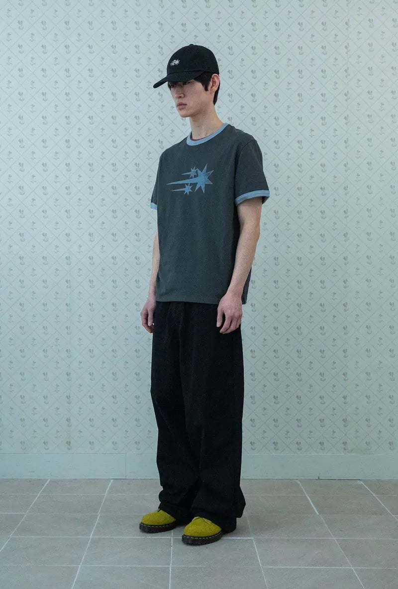【niceghostclub】  vintage 3star basic ringer tee [ burgundy / charcoal ]