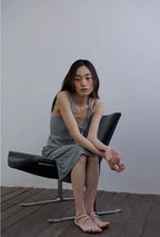 【ORDES】STRIPE WRAP TIE SKIRT - GREY / CHARCOAL