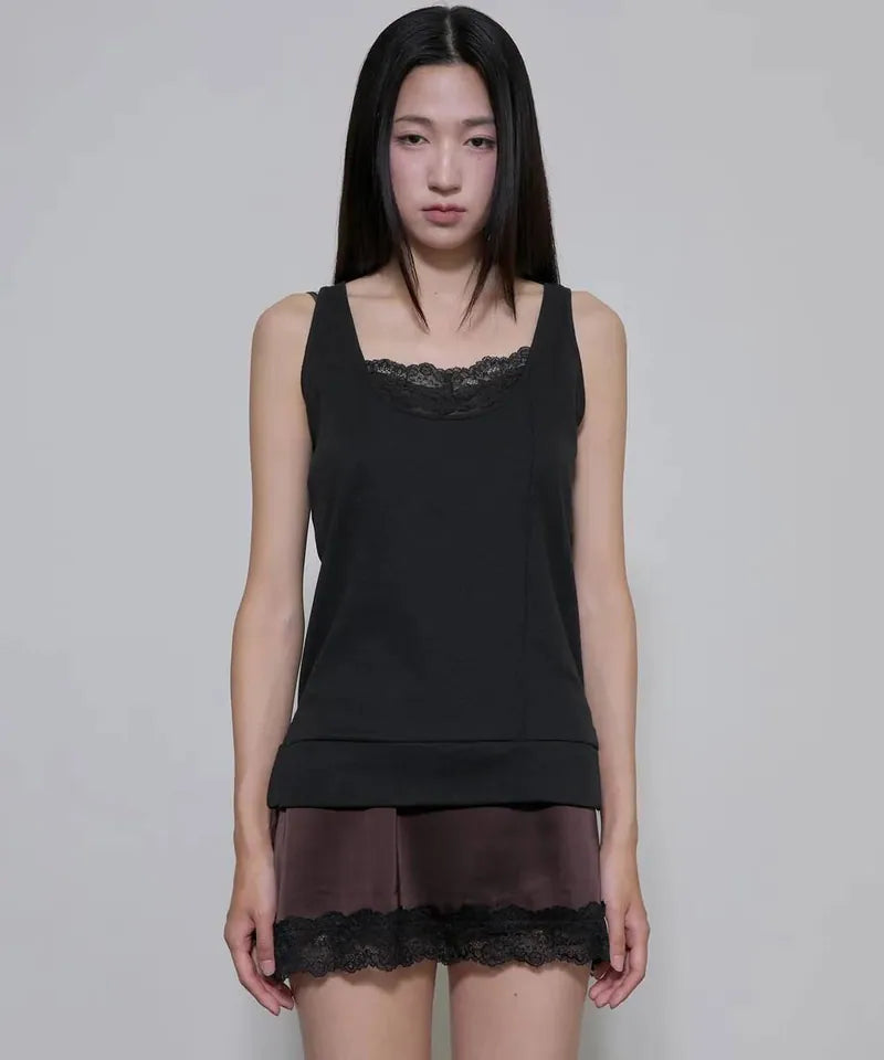 【Flare up】2-Layered Lace Dress [Black / Brown]