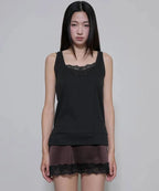 【Flare up】2-Layered Lace Dress [Black / Brown]