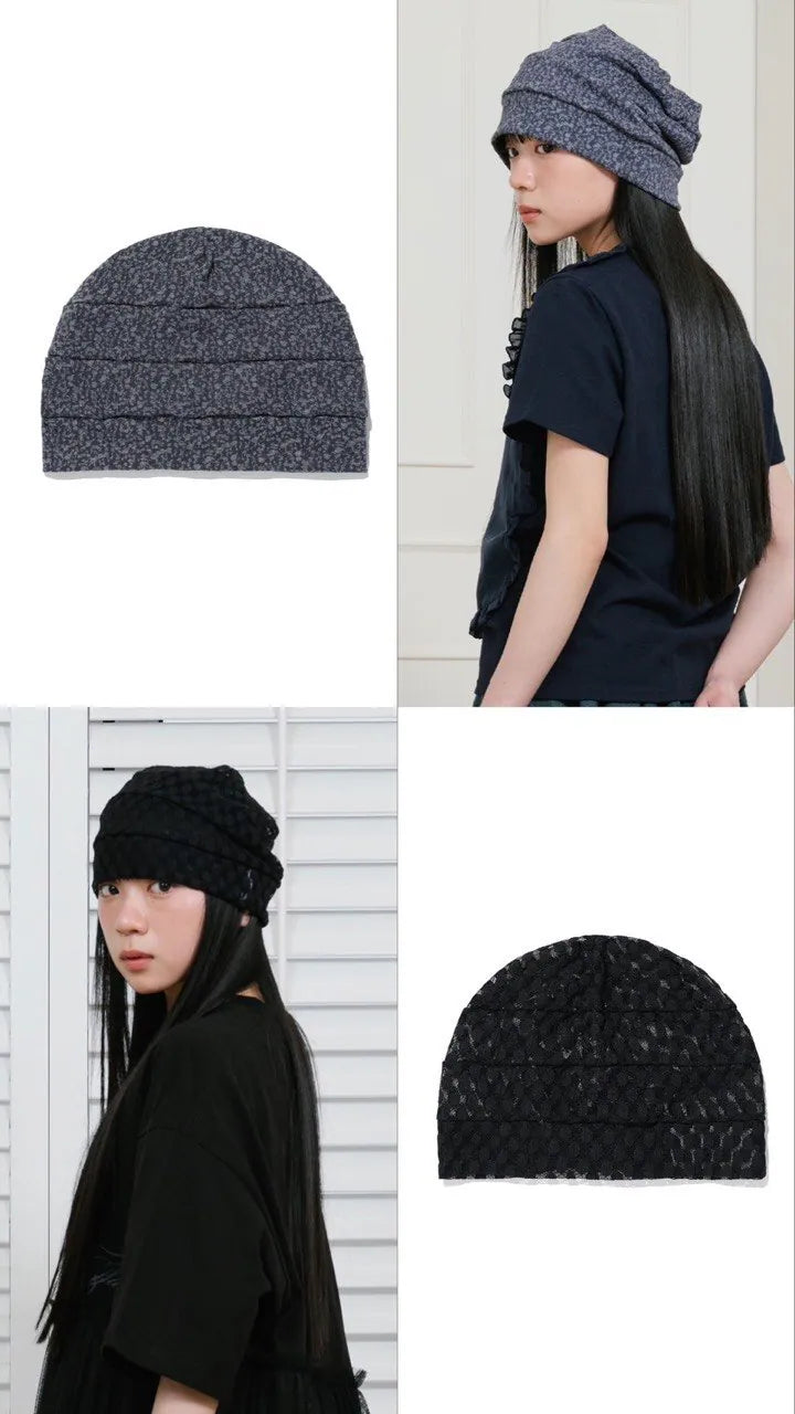 【niceghostclub】  】FFATS flower turban beanie [ navy / black ]