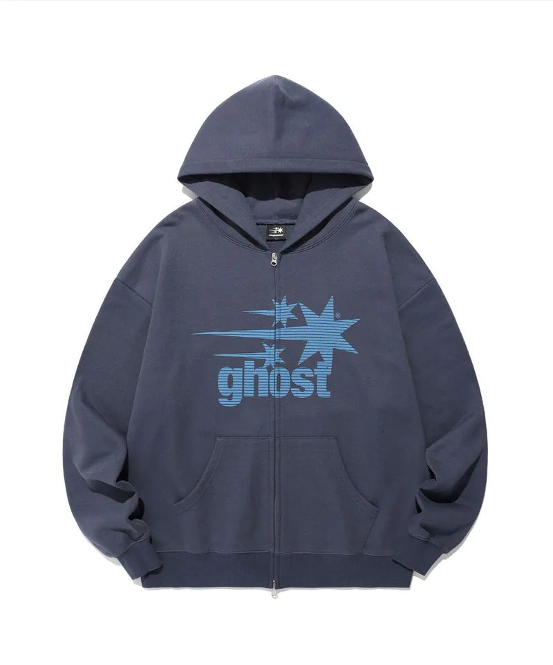 【niceghostclub】 ghost 3star hoodie zip up [charcoal / navy]