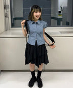 【JEANASIS x 25quee】格子澎澎短袖襯衫 - 3 colors