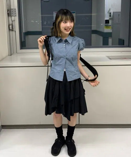 【JEANASIS x 25quee】格子澎澎短袖襯衫 - 3 colors