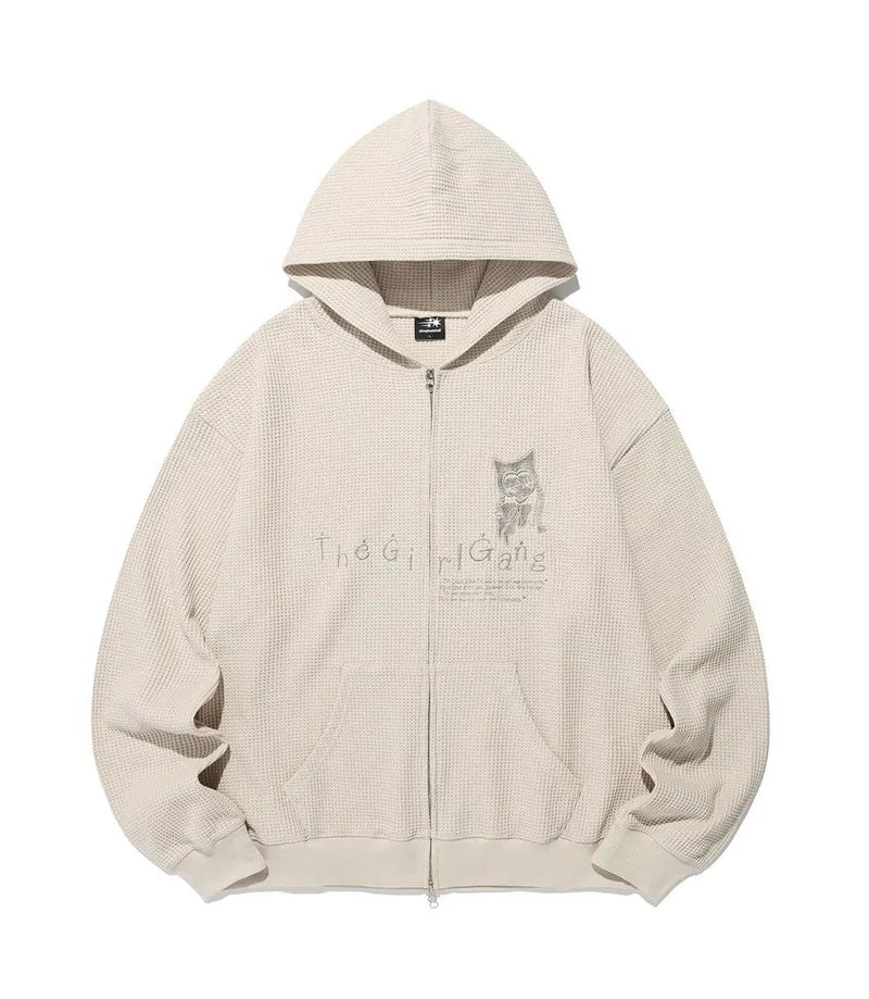 【niceghostclub】the girl gang waffle hoodie zipup [beige / navy]