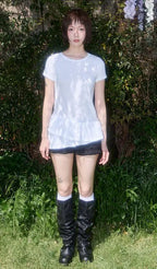 【Fancy Club】FRILL LAYERED DOT TEE [White / Black]