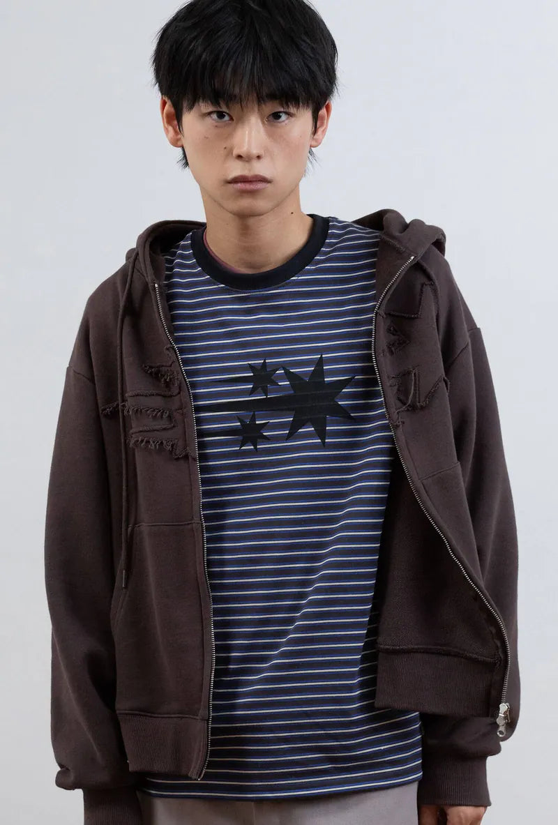 【niceghostclub】 STRIPE 3STAR TEE [ charcoal / green ]