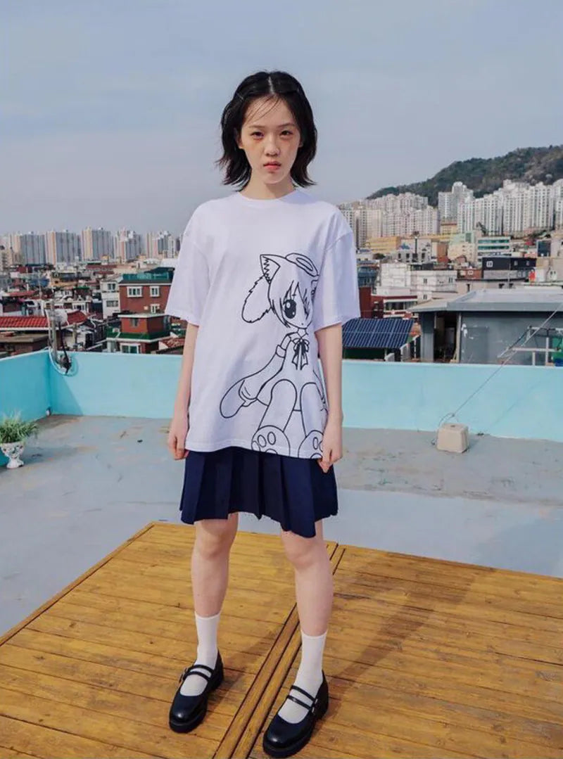【itzavibe】CAT GIRL T SHIRT [ WHITE / BLACK / MINT ]
