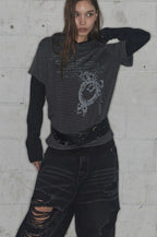 【Fancy Club】STRIPE LAYERED HOODIE [Beige / Black]