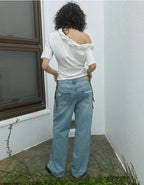 【kijun】Twist One-Shoulder Top [Off-White / Charcoal]
