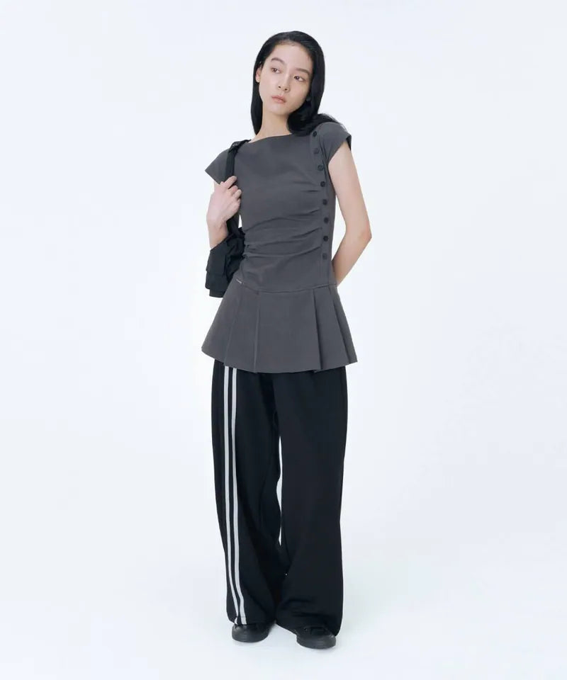 【Miseki seoul】Pleats button mini onepiece - BLACK / CHARCOAL