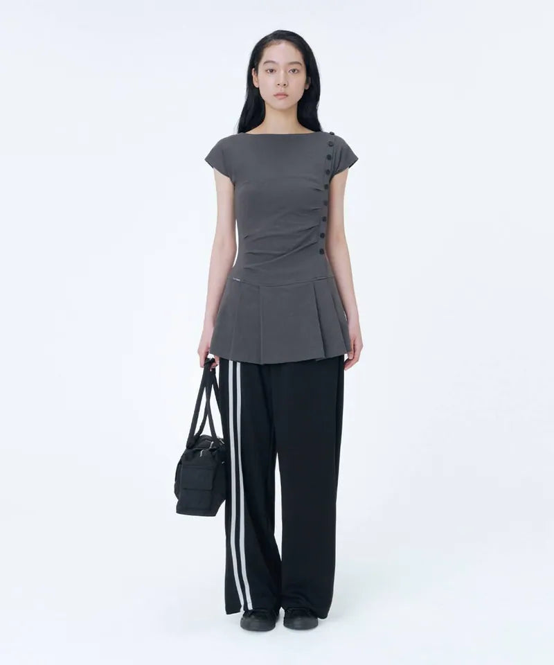 【Miseki seoul】Pleats button mini onepiece - BLACK / CHARCOAL