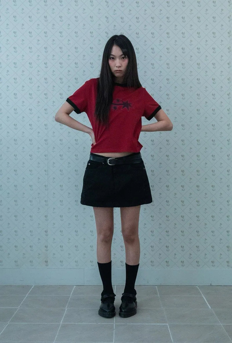 【niceghostclub】  vintage 3star basic ringer tee [ burgundy / charcoal ]