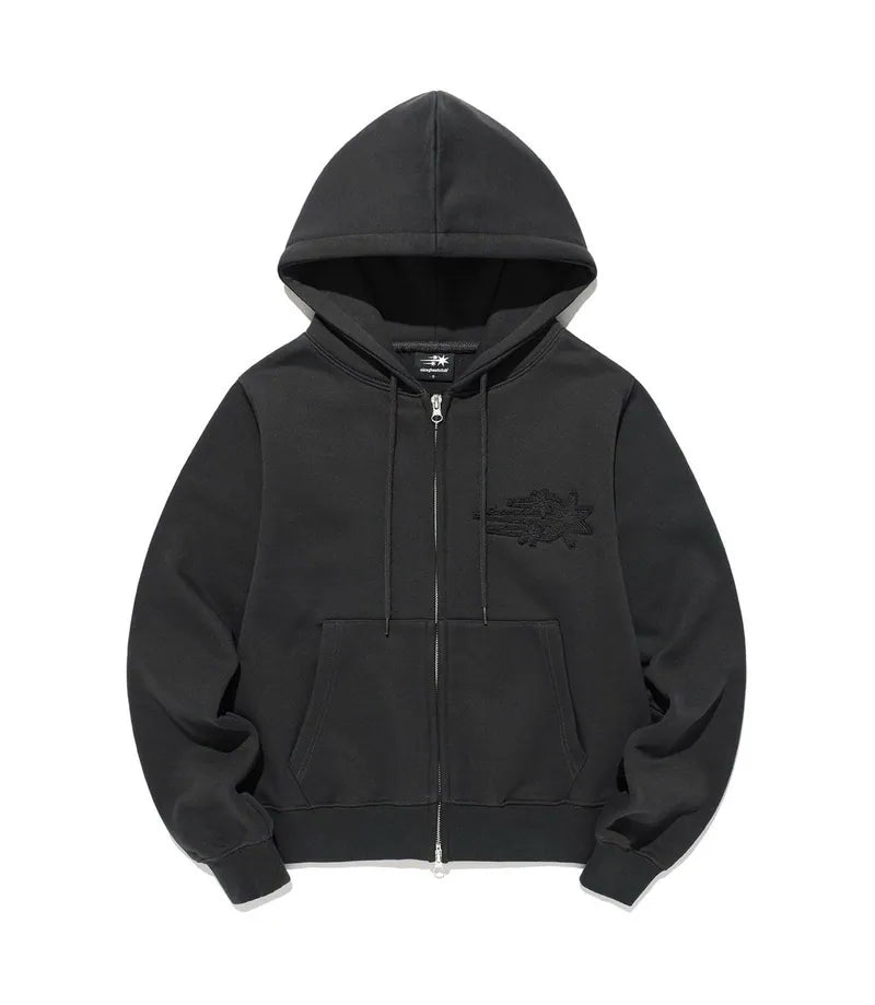 【niceghostclub】3STAR CROP HOODIE ZIP UP [CHARCOAL / PURPLE]