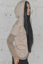 【Fancy Club】STRIPE LAYERED HOODIE [Beige / Black]