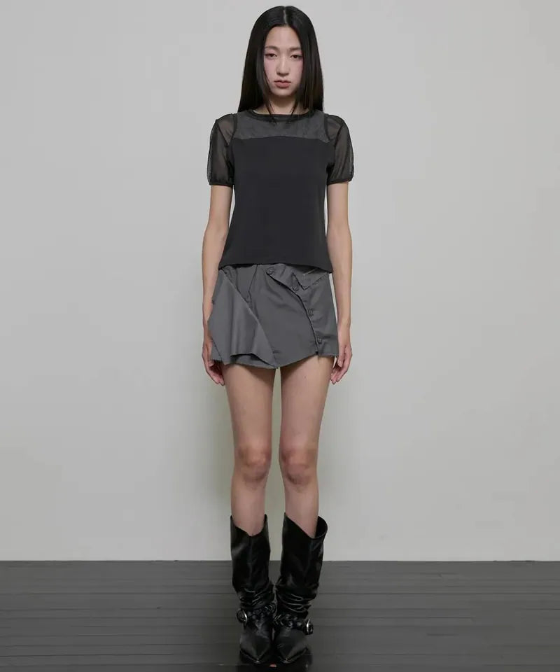 【Flare up】3-Layered T-Shirt [Black / Gray]