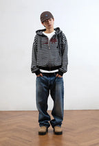 【niceghostclub】STRIPE RUSH 3STAR HOODIE ZIP UP [ GREY / BLACK ]