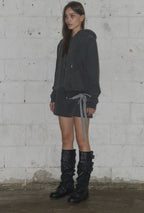 【Fancy Club】DYE-WASH LAYERED HOODED ZIP-UP [Charcoal / Brown]