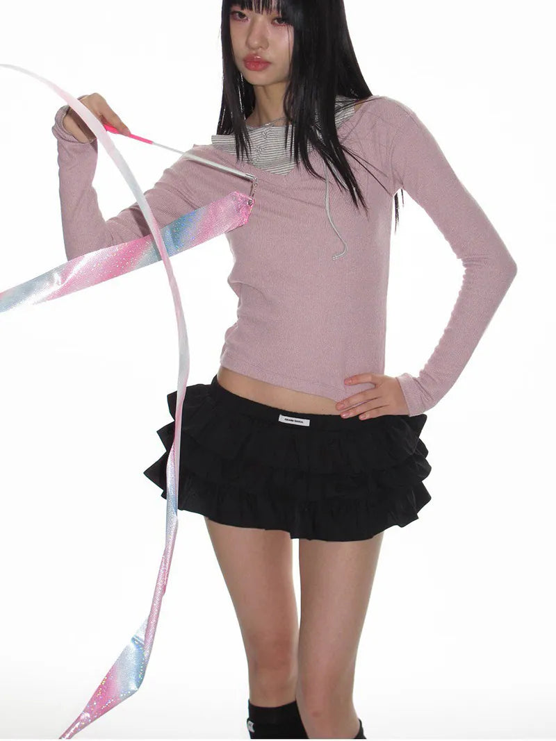 【CRANK】TIERED MICRO SKIRT PANTS [ WINE CHECK / WHITE ]