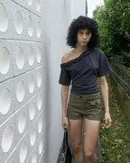 【kijun】Twist One-Shoulder Top [Off-White / Charcoal]