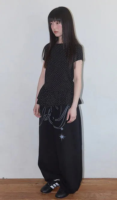 【Fancy Club】FRILL LAYERED DOT TEE [White / Black]