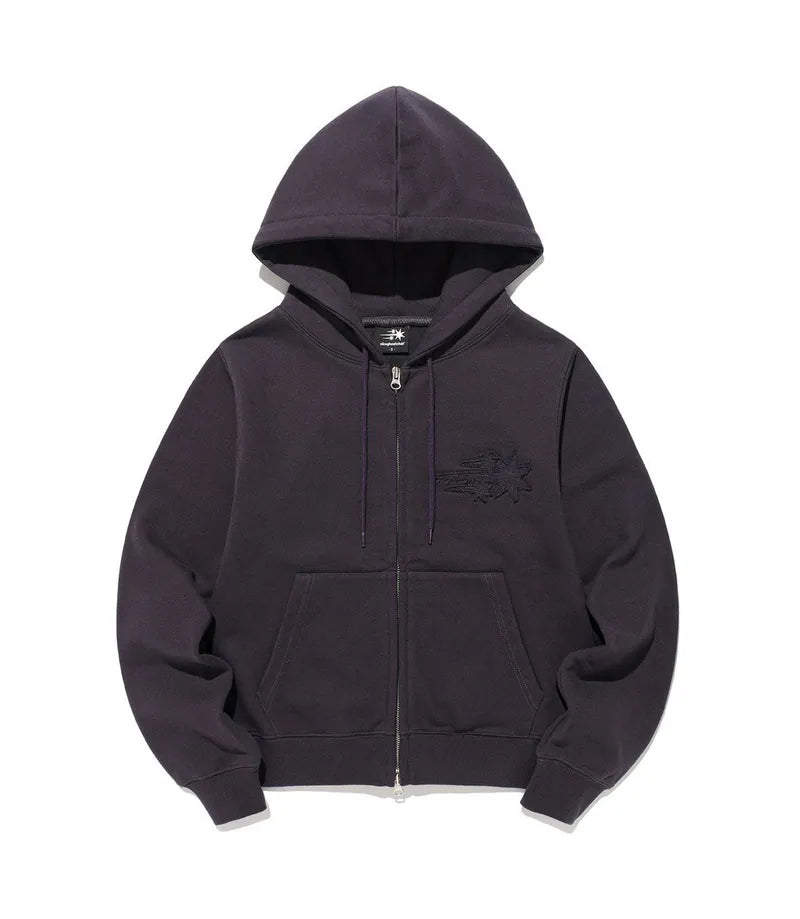 【niceghostclub】3STAR CROP HOODIE ZIP UP [CHARCOAL / PURPLE]